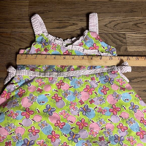 Girls 3T Yellow Pink Seersucker Gingham Dress Butterfly Cotton Blend BT Kids - Picture 6 of 11